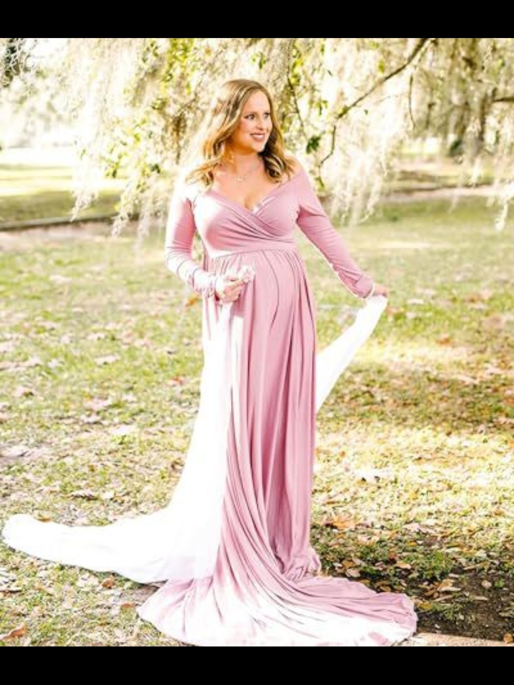 Long Sleeve Pink Maternity Wrap Dress